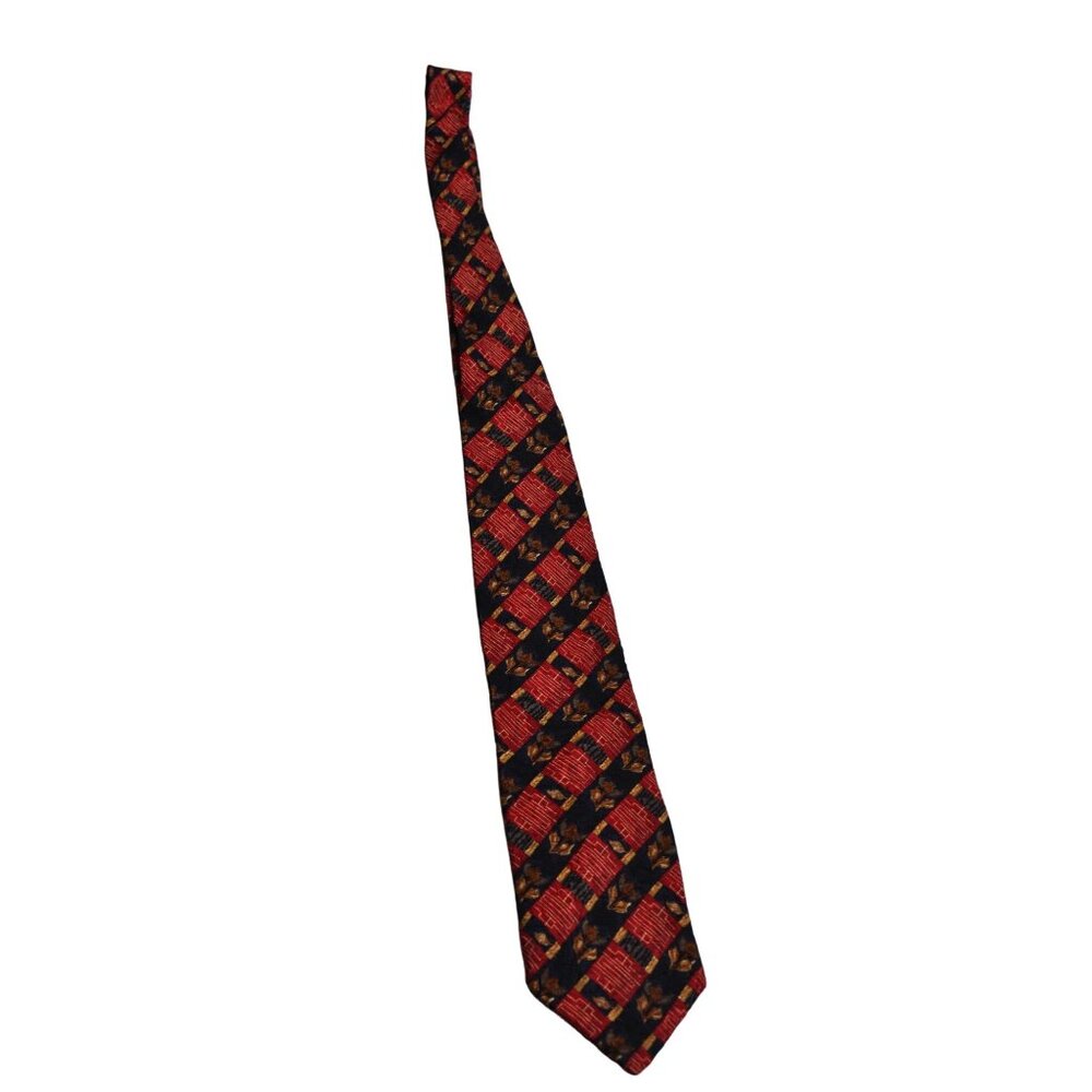 Men's Ermenegildo Zegna Red Navy Blue Silk Tie Floral & Geometric Print